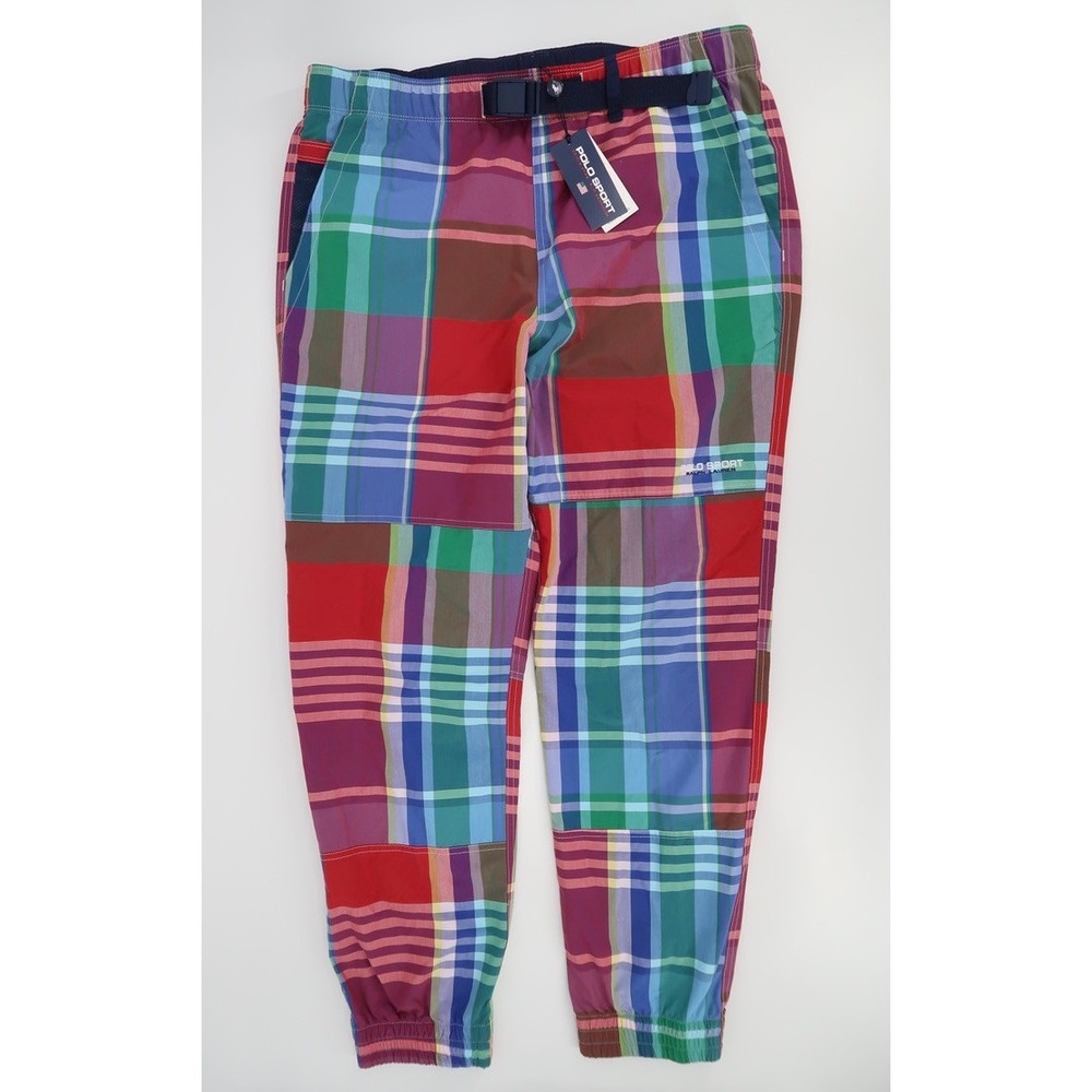 Polo Sport Ralph Lauren Joggers Mens Large Multi Color Madras Plaid Nylon New